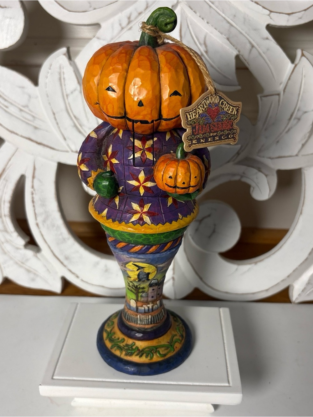 Jim Shore Harvest Pumpkin Figurine - Folk Art Purple and Orange Nutcracker